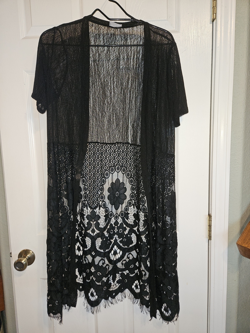 Sheer Black Lace Open-Front Cardigan Kimono